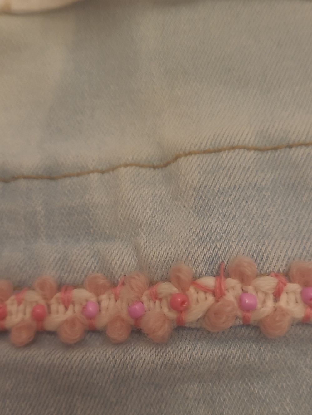 Light Wash Embroidered Women’s Denim Overalls with Pink Trim - Picture 12 of 12